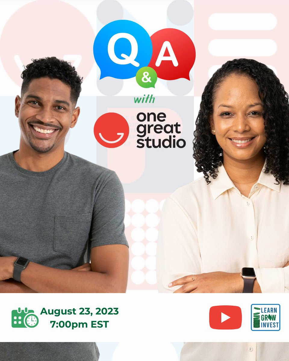 LearnGrowInvest's tweet photo. The @onegreatstudio Co-Founders are stopping by @LearnGrowInvest today at 7pm for a Question & Answer session with you!
Join us and ask all your questions: https://t.co/03vTlZMHBn
See you there!
#1GS #IPO https://t.co/v6fR5XVXYr