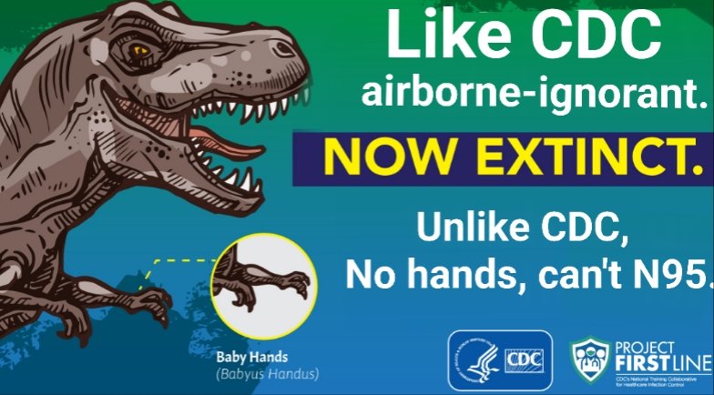 LazarusLong13's tweet photo. Silly @CDC_Firstline - T-Rexes can't N95, because they have no hands.
And because they can't? We should #Mask4All - even T-Rexes!
/1 https://t.co/5X3qyAzgNH
