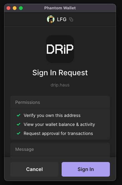Sign In With Solana is now live on <a href="/drip_haus/">DRiP 💧</a>