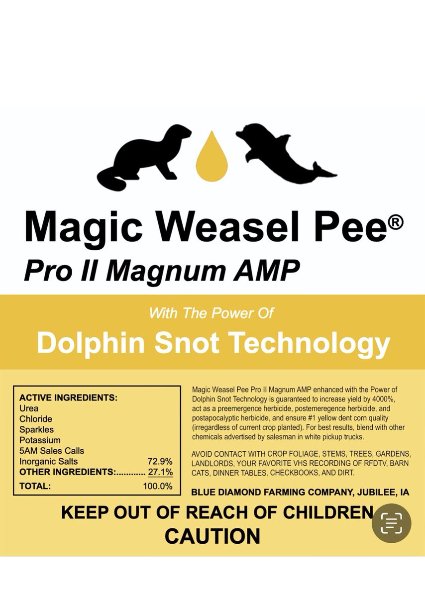BenRiensche's tweet photo. Without Magic Weasel Pee: 10 bpa
Without: 5 bpa

Magic Weasel Pee with Dolphin Snot technology doubled my yields!! https://t.co/wkQUctuY0a