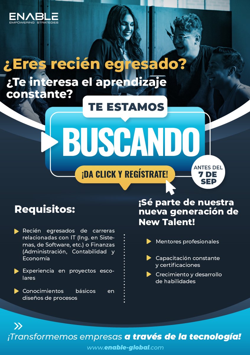 Si eres recién egresado, esta es tu oportunidad de formar parte de un equipo apasionado y en constante crecimiento.
Regístrate antes del 7 de septiembre. ¡Juntos construiremos un futuro brillante! 💼

Enlace de registro: lnkd.in/d7kQVX22

#Vacante #TrabajoEnEquipo