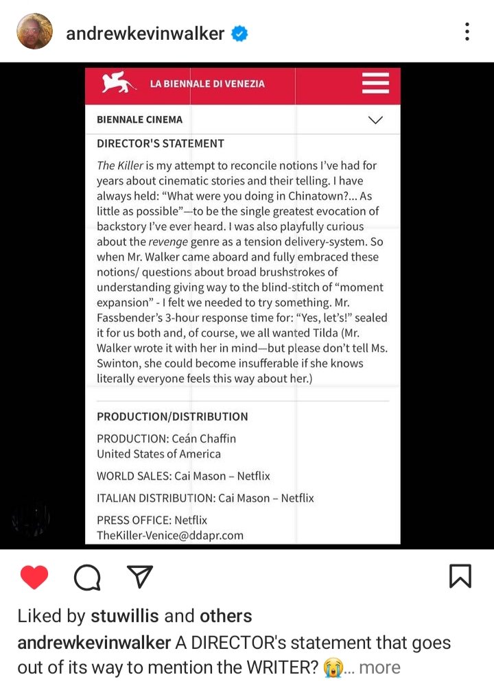 De todo lo que ha hecho Fincher en su carrera, mucho y bueno, me quedo con esto. Reconocer al guionista. El grandioso @andykevinwalker