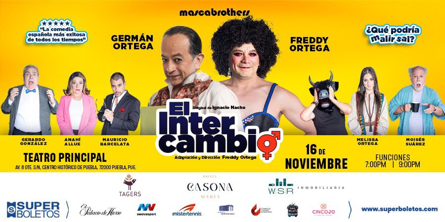 Paisanos nos vemos este 16 de Noviembre con @elintercambiomx con @freddymasca1 @OrtegaGerman @MBarcelata @latalastilla @moisessuarezofi @geragonzalez08 @anahiallue LOS ESPERAMOS SE VAN A DIVERTIR