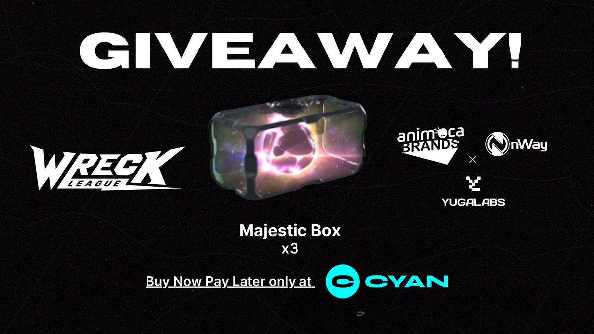usecyan's tweet photo. 🎉 It's time to giveaway 3x @WreckLeagueHQ Majestic Boxes!

📋 We will select winners using 1 of 3 ways by end of August:

- New BNPL/Loan
- Previous BNPL/Loan
- Discord Cyantist

➡️ So follow and stay tuned to see if you win!

@nWayPlayNFT @animocabrands @yugalabs https://t.co/XFGSBmILbd