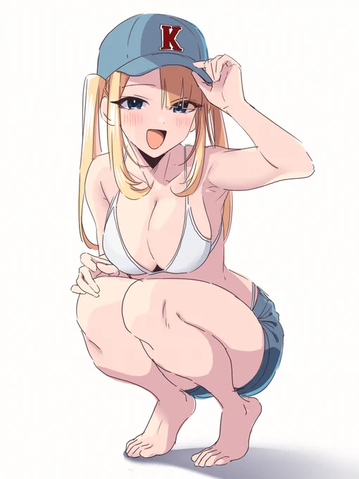 ビキニキャップ金髪ツインテ～ル。