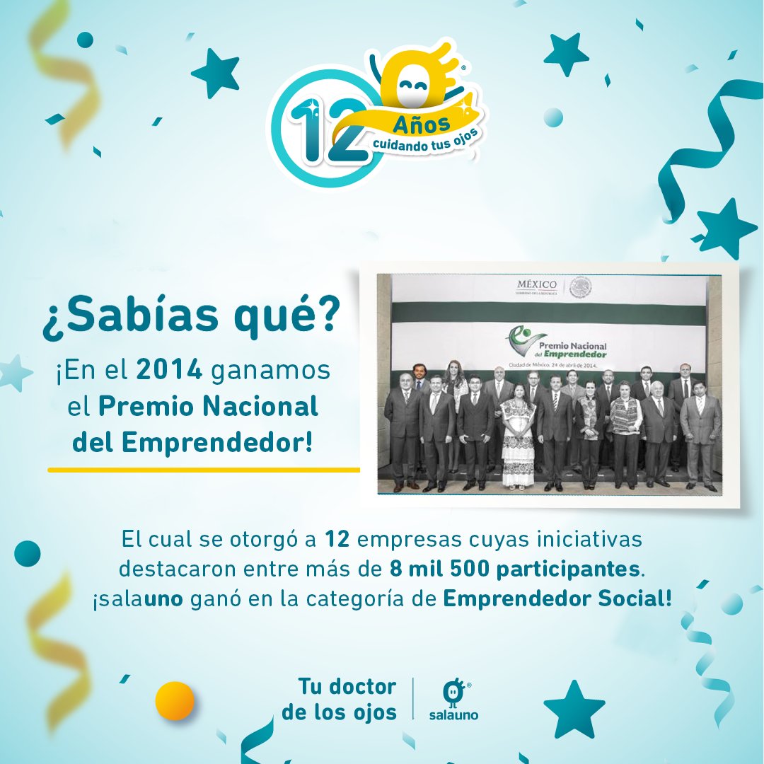 Uno de los premios que ha ganado #salauno es el Premio Nacional del Emprendedor 🥳👏. Aquí puedes leer la nota que escribió El Economista sobre este logro: bit.ly/3YLgm2C

#salauno #Aniversario #Tudoctordelosojos