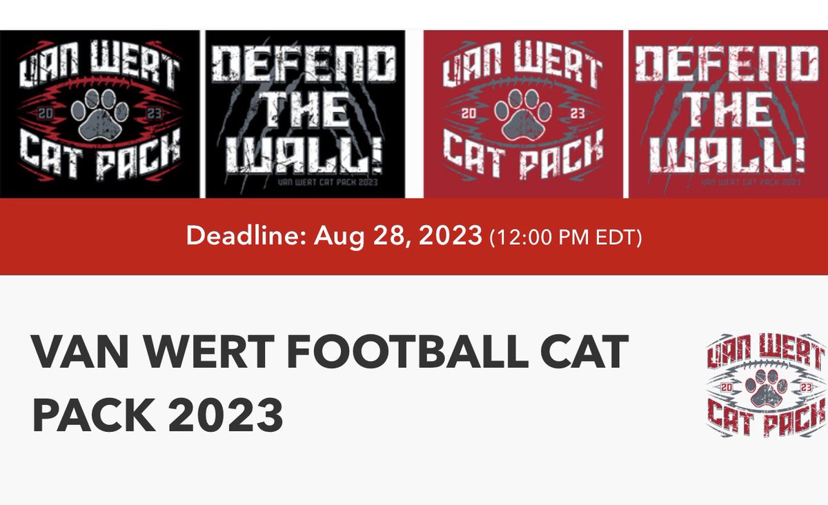 Have you got yours yet?  Don’t miss out!  Orders due by 8/28! …ertcatpack-football2023.itemorder.com/shop/home/