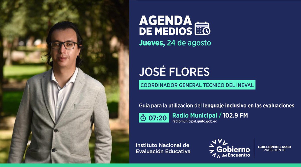 Evaluacion_Ec's tweet photo. #InevalEnMedios | Mañana, José Flores (@pepejos66), Coordinador General Técnico, informará en @RMunicipalFM sobre la ‘Guía para el uso del lenguaje inclusivo en las evaluaciones’. 

⏰07h20
📻Municipal 102.9 FM
🔗https://t.co/EEc8Jb3p3e 

¡Acompáñanos! https://t.co/94ZswyKi07