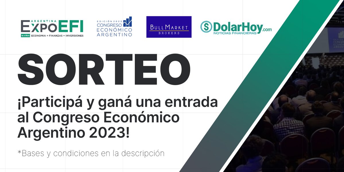 somosbullmarket's tweet image. 📢¡SORTEAMOS ENTRADAS!📢 
1️⃣🎫 𝗦𝗢𝗥𝗧𝗘𝗔𝗠𝗢𝗦 𝟮 𝗘𝗡𝗧𝗥𝗔𝗗𝗔𝗦 𝗔𝗟 @CongresoEco 
2️⃣🎫 𝗦𝗢𝗥𝗧𝗘𝗔𝗠𝗢𝗦 𝟭𝟬 𝗘𝗡𝗧𝗥𝗔𝗗𝗔𝗦 𝗔 @ExpoEFI 

𝗖𝗢́𝗠𝗢 𝗣𝗔𝗥𝗧𝗜𝗖𝗜𝗣𝗔𝗥 (3 pasos)
🔁 Dale Repost
👉 Seguí a @bullmarketbrok 
👉 Seguí a @dolarhoy 

📌𝗦𝗘 𝗦𝗢𝗥𝗧𝗘𝗔 𝗘𝗟…
