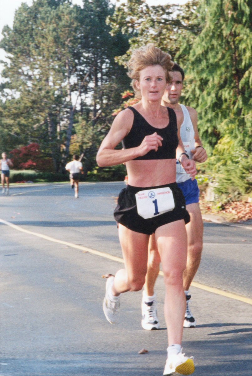 Throwback! Cindy Rhodes (Davy) running the 1995 Royal Victoria Marathon. Did you know that Cindy was a 6 time winner? 🏃‍♀️