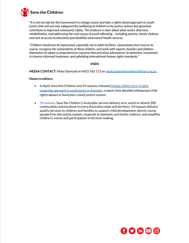 MEDIA RELEASE: The Queensland Government risks becoming a repeat offender for child rights violations following its decision to override its own Human Rights Act for the second time in just six months.