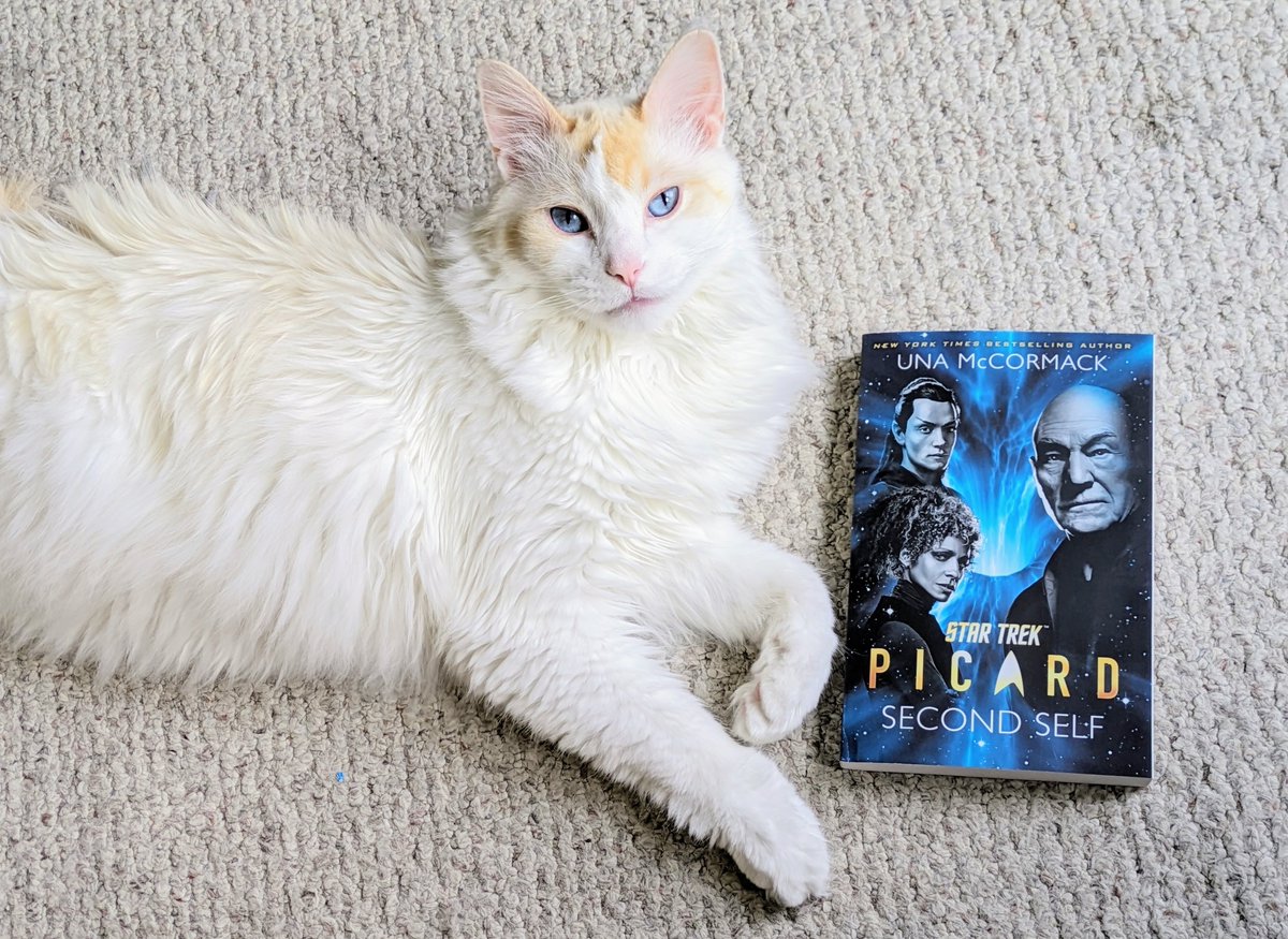 I really enjoy the novelization of the Star Trek Universe. My next venture is with #StarTrekPicard in #SecondSelf by @unamccormack. An old friend/Romulan spy reaches out to Raffi for help. It's up to her to take the mission, with some help from Elnor and Picard. #CatsofTwitter.
