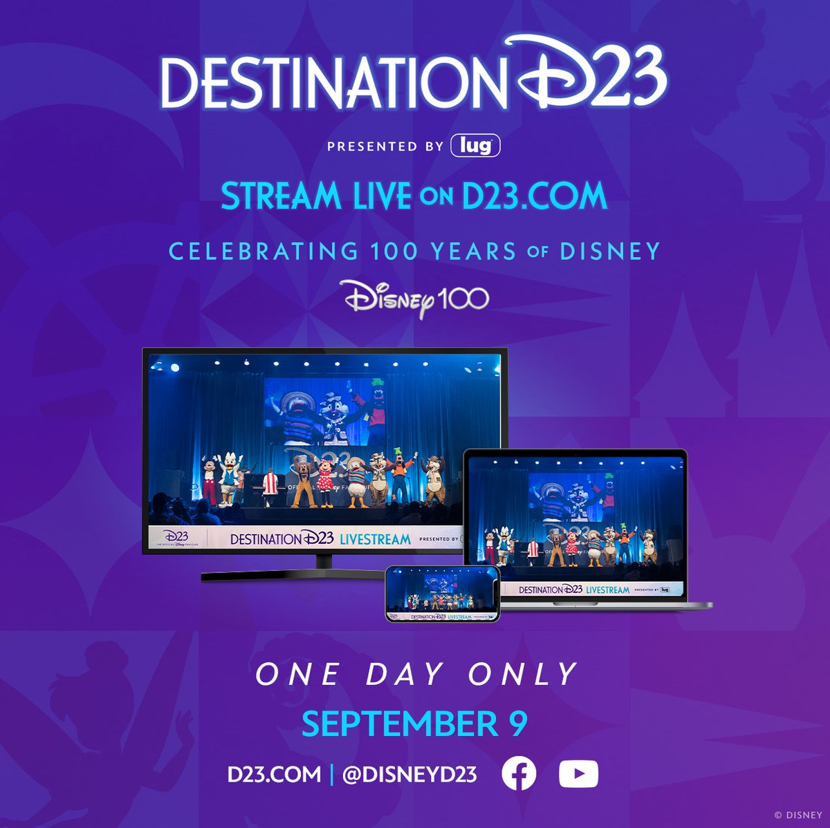 DisneyD23's tweet photo. JUST ANNOUNCED: Can't make it to #DestinationD23? Here's how you can livestream Saturday's panels, including the @DisneyParks presentation: https://t.co/5WpNpHtkR7 https://t.co/HNrWlskOH3