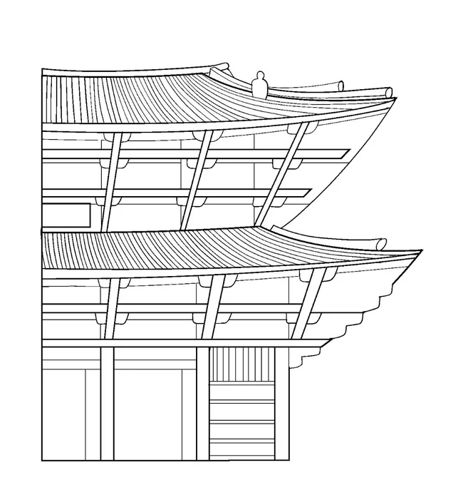 3️⃣ラフを消すとこんな感じ。
日本家屋の屋根はベジェ曲線と定規を使用。細かい箇所はフリーハンド。 