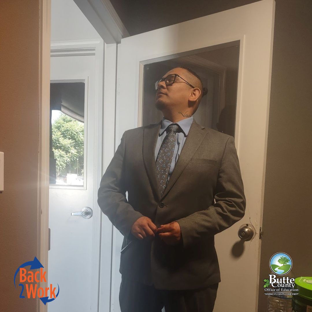 Participant Rudy Saenz is enjoying a new suit thanks to the help from the Five Keys Clothing Closet. Rudy made use of the suit during his interview with Caltrans. #BCOEB2W #ButteCOE #ProudToBeBCOE <a href="/CaltransHQ/">Caltrans HQ</a> <a href="/FiveKeysCA/">Five Keys Schools & Programs</a> <a href="/BCOEStory/">Butte County Office of Education</a>