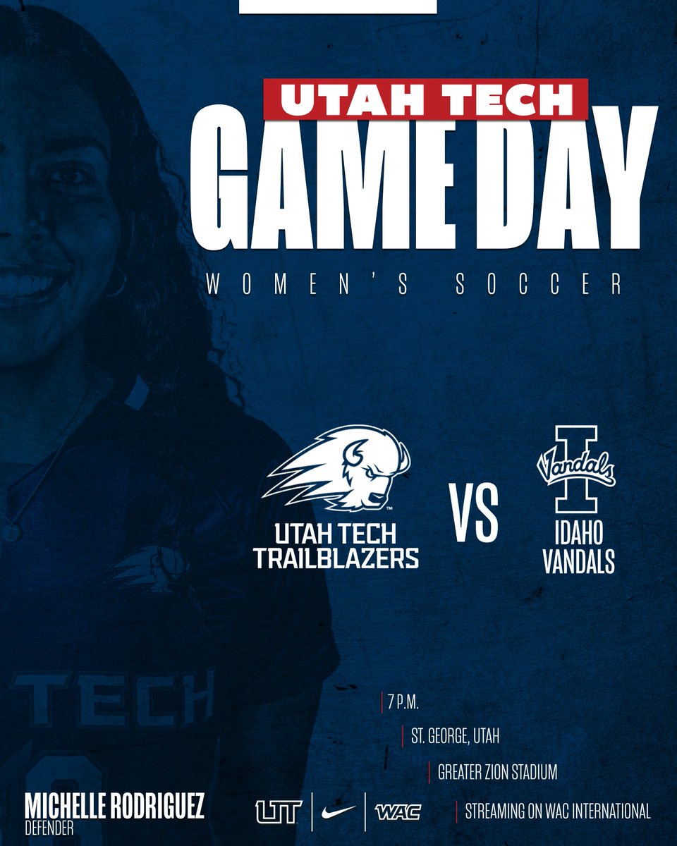 UtahTech_WSOC's tweet photo. The best day of the week... it's GAME DAY!
π Idaho
π Greater Zion Stadium
βοΈ 7 p.m.
π https://t.co/NNBwKn0yHd
πΊ https://t.co/dtFon2blyI
ποΈ https://t.co/bFEQTBaQN6
#UtahTechBlazers | #WACwsoc https://t.co/CUIrMo5l08