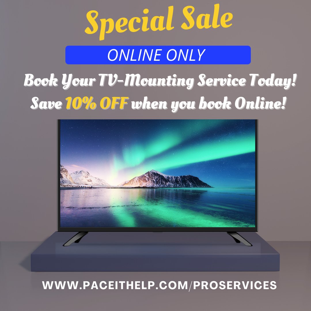 Paceitsolutions's tweet photo. Book Your TV-Mounting Service Today! 
Save 10% OFF when you book Online! https://t.co/vuryqwfvnU https://t.co/kbMlrTbLmi