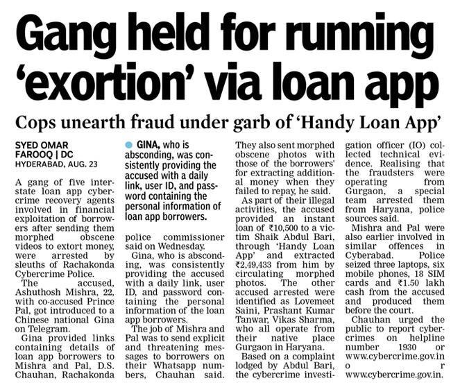 MalkajgiriCop's tweet photo. The sleuths of @CyberCrimeRck arrested #loanapp #cyberfraud gang harassing loan borrowers for financial exploitation. https://t.co/PkmsgzwBos