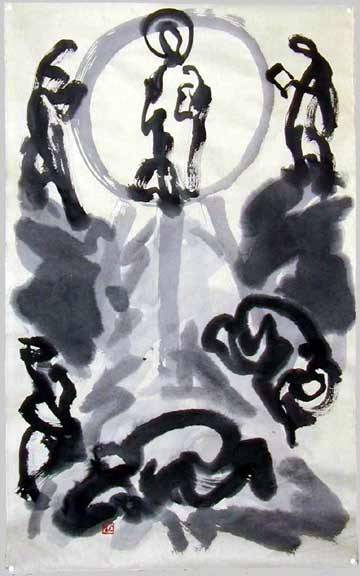 TheChurchInAsia's tweet image. A calligraphic depiction of the Transfiguration. According to a website which is no longer up, this is a Catholic work of a Japanese artist.