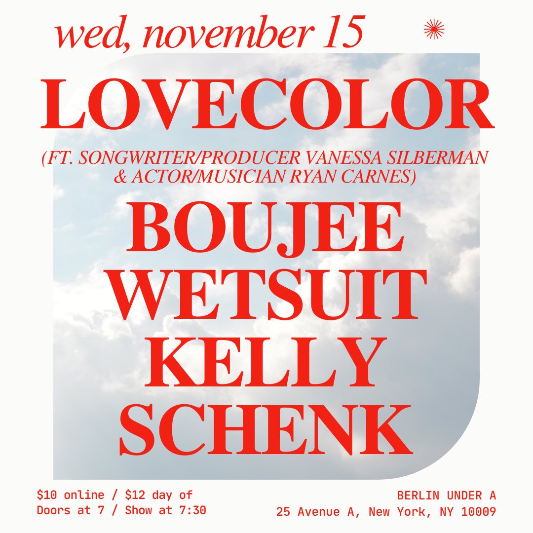 You don’t have to go all the way to Germany to hear a night of great music in Berlin 😉 Come bob your head, shake your ass, and help us celebrate the release of our next Lovecolor single ‘CRAZY LOVE’ 11/15 w/ us & our friends Boujee @wetsuitnyc @kellyschenk Tix on sale now!