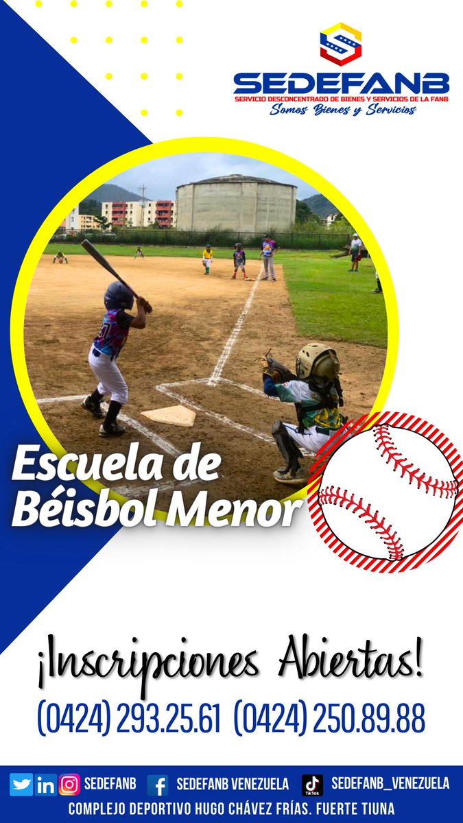 sedefanb's tweet photo. #SabíasQue En el #SEDEFANB tenemos una Escuela de Béisbol Menor ⚾  ¡Inscripciones Abiertas!

Contacto: (0424) 293.25.61   (0424) 250.89.88

#23Ago #ConsensoPorElBienestar #FANB #YoSoyFANB #DigesFANB #MPPD #FelizMiercoles #Caracas https://t.co/KnOu3Bkuxg