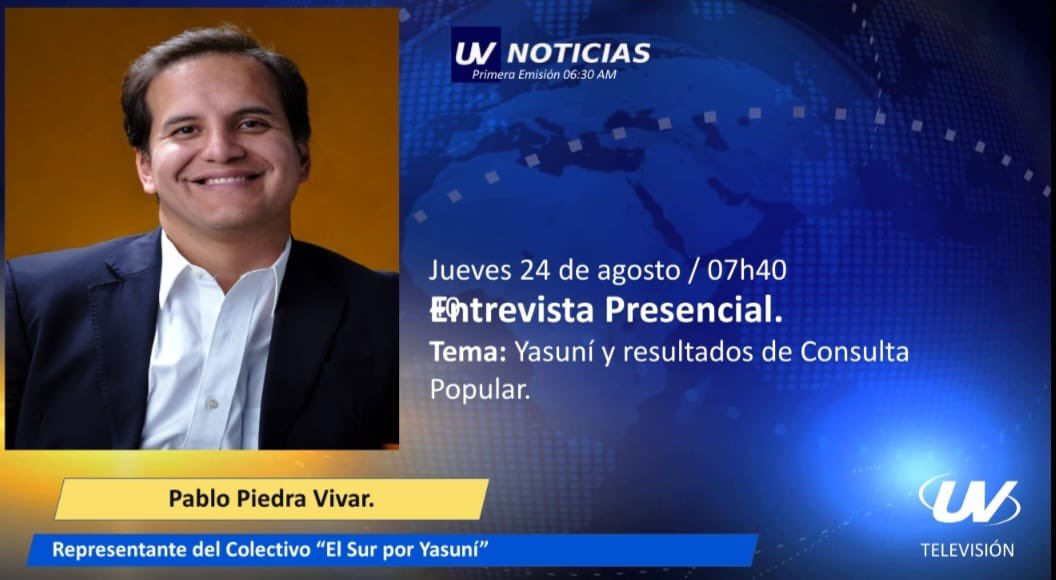 Pablo Piedra Vivar (@pabloarturo81) on Twitter photo Mañana en <a href="/UVtelevision/">UV TELEVISIÓN.</a> trataremos de explicar la diferencia entre consulta previa y consulta popular, y de cómo el Ministerio de Energía y Minas y el gobierno de <a href="/LassoGuillermo/">Guillermo Lasso</a> vulnera las dos. Mañana en <a href="/UVtelevision/">UV TELEVISIÓN.</a> trataremos de explicar la diferencia entre consulta previa y consulta popular, y de cómo el Ministerio de Energía y Minas y el gobierno de <a href="/LassoGuillermo/">Guillermo Lasso</a> vulnera las dos.