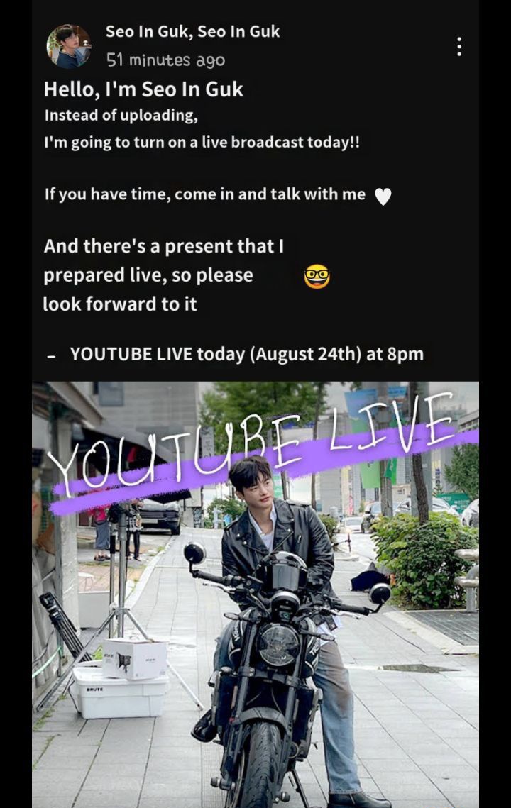 seoingukph1023's tweet photo. [📸] 230824 @seoinguk8178 YouTube Community Update 

Guk Morning, Heartriders! Kita kits mamaya LIVE sa YT channel ni bebe 😍😍💜💜💜

#SeoInGuk #서인국 #SIGupdate @Whatsup_Inguk https://t.co/g7JVIAGKp5