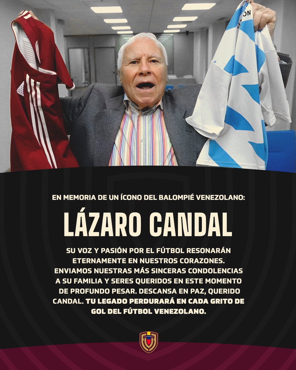 Vuela alto, papaíto. 🕊️

Esa voz que nació en Galicia y eclipsó el corazón de los 𝒗𝒆𝒏𝒆𝒛𝒐𝒍𝒂𝒏𝒐𝒔 al grito de gol.

Descansa en paz, Lázaro Candal