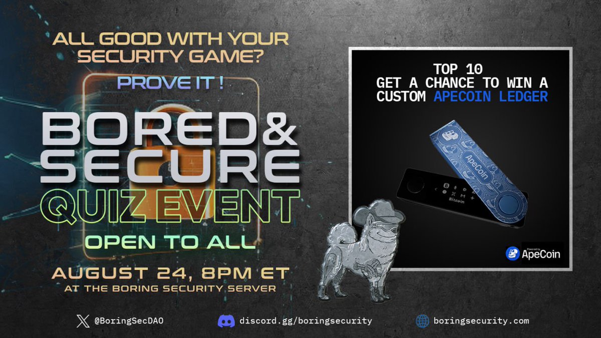 Miss your chance on an ApeCoin branded Ledger?

Our quiz event for tomorrow already has 150 signups! 

Lets get 150 more, as the ApeCoinDAO has agreed to add a few ApeCoin Branded Ledgers into the prize pool!

Sign-up in our discord's class-signups channel!

AUG 24 8PM ET!