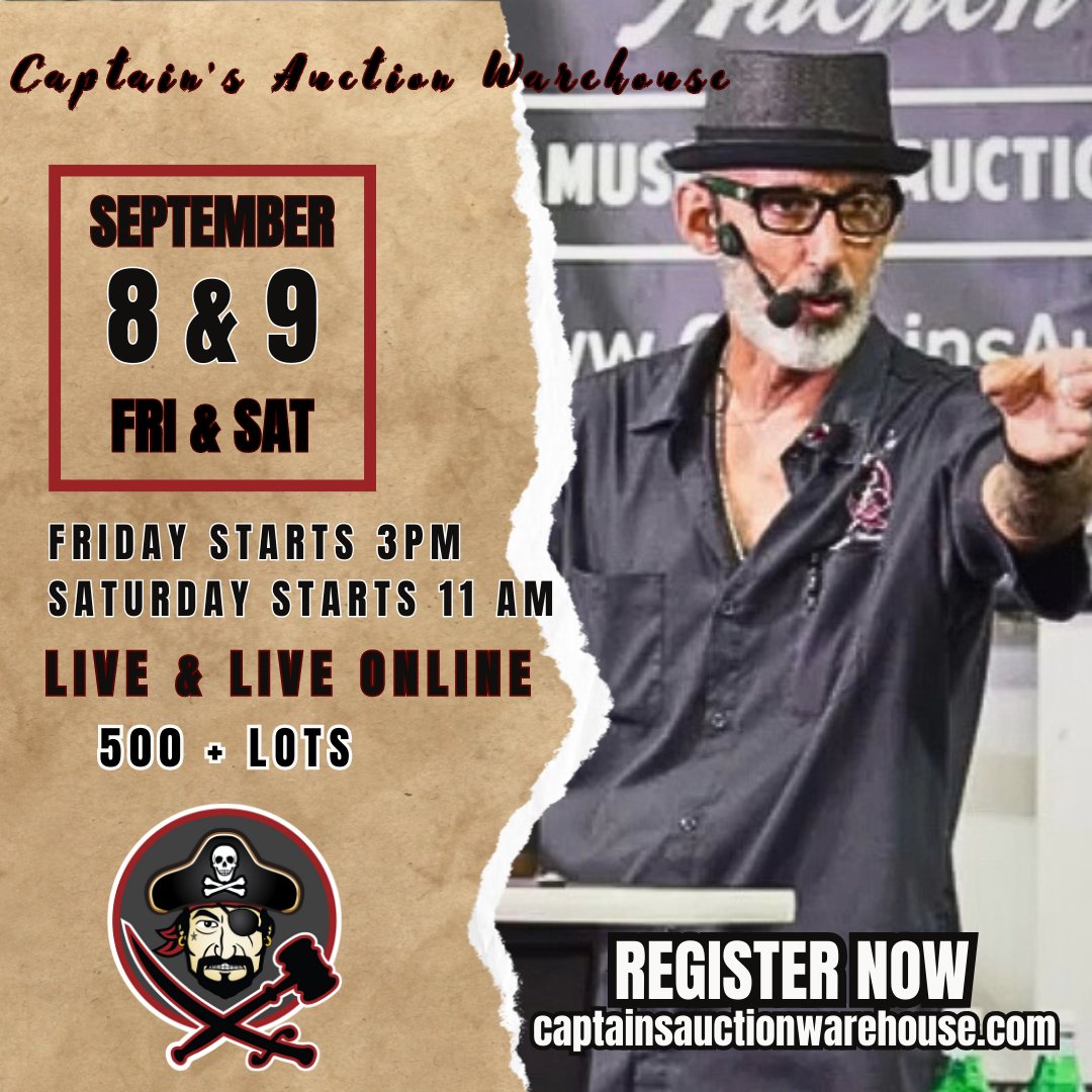CaptainsAuction's tweet image. Who’s ready? We know the Captain is! 🏴‍☠️ Our Auction is just around the corner, mark the dates in your calendars and get registered now captainsauctionwarehouse.com! 🏴‍☠️🕹️ #arcadegames #pinballgame