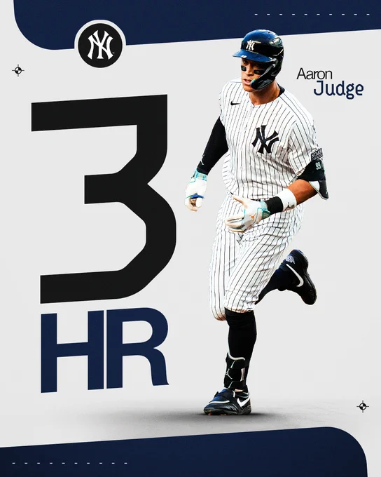 Aaron Judge 3 Home Runs. Pictured: A cutout of Judge rounding the bases after a home run in a home Yankees uniform.