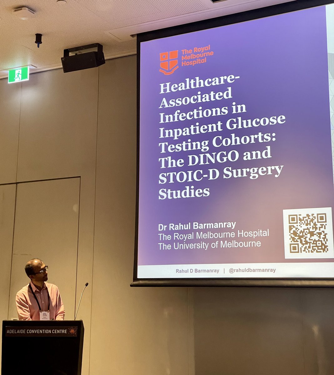 Excellent presentation by <a href="/RahulDBarmanray/">Dr Rahul D Barmanray</a> at #23ADC describing over 10% of inpatients who had glucose testing (~60% with preexisting diabetes) developed hospital-acquired infections. Work from <a href="/TheRMH/">The Royal Melbourne Hospital</a>