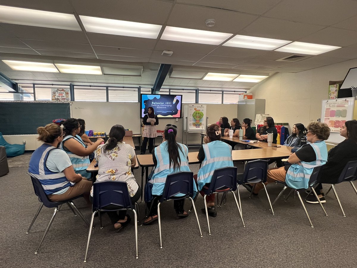 BES_VP's tweet photo. A big huge shoutout to our School Psychologist! Working with our very important instructional aides on student behaviors and learning how to work with our students who may be struggling. #wholechild #sel https://t.co/K179SYtxa4