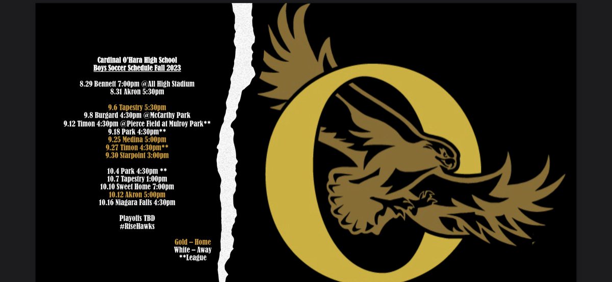 Add these to your calendars ASAP. 

Season opener 8.29 7pm @ All Stadium v Bennett Tigers.  Hope to see you there!!

 <a href="/BPSathletics/">Buffalo Athletics</a> <a href="/MonsignorMartin/">Pete Schneider</a> 

#PrimeTimeHawks #FlyHawks