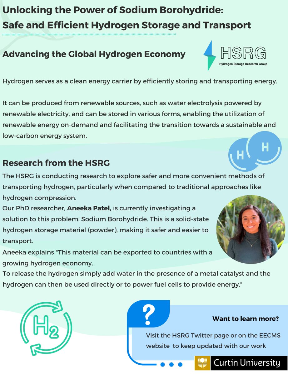 It's Energy Week Western Australia, and the Hydrogen Storage Research Group are showcasing some of our amazing research <a href="/CurtinUni/">Curtin University</a> 
Today we are focusing on the uses of Sodium Borohydride for Hydrogen Storage and Transport.