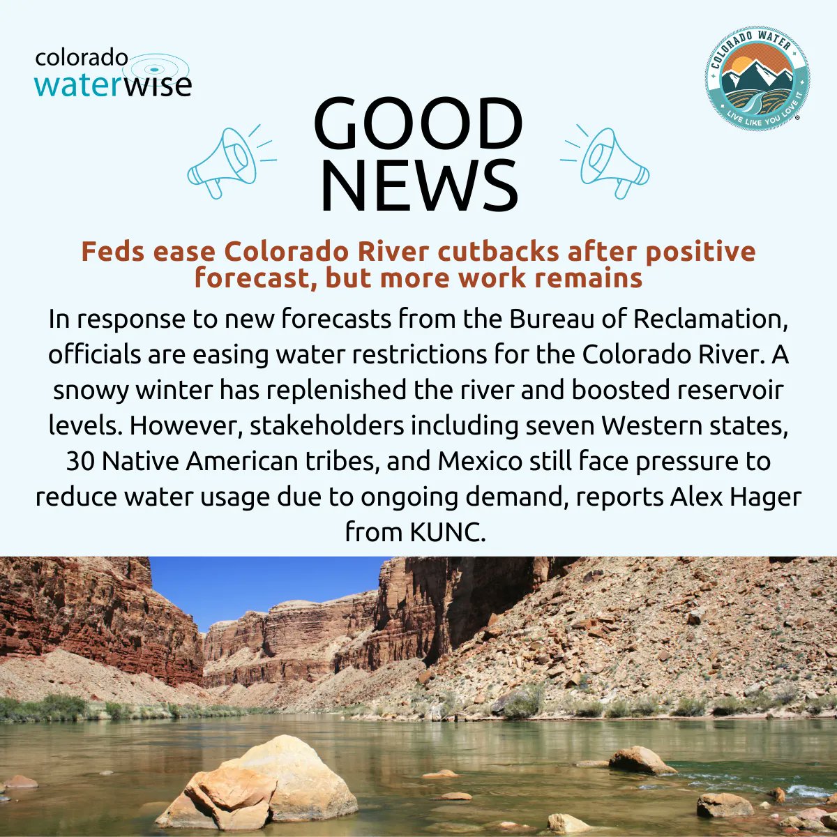 Good news! Read the full article here: buff.ly/47qwQku 

#ColoradoWater #COWater #CWW #ColoradoWaterWise #LLYLI #LiveLikeYouLoveIt #water #goodnews #waternews