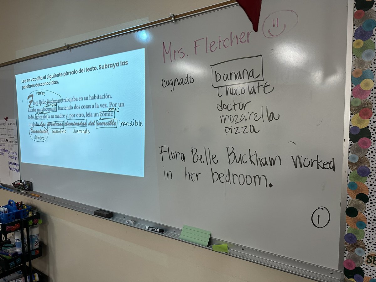 SiglerSupport's tweet photo. Establishing Cross Linguistic Transfer Routines in 4th grade. We wrote examples of cognates in the board. Can you tell that they were hungry ? 😋😋@SiglerStars https://t.co/52Dm9xibnL