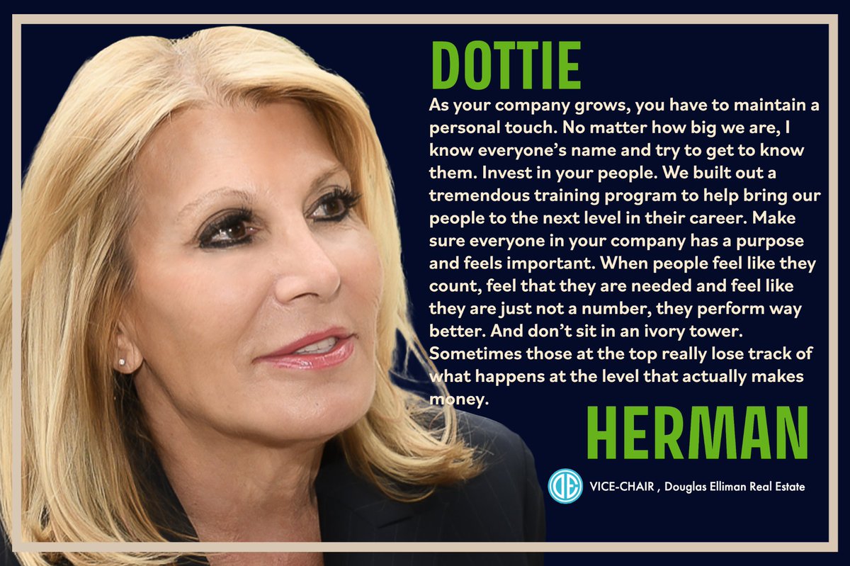 Thrive Global magazine once asked me in an interview what the key lessons in leadership I learned along the way?   Long story short, invest in your people, know their names, coach them to the next level and make them feel as if they are part of the family.  

#dottieherman