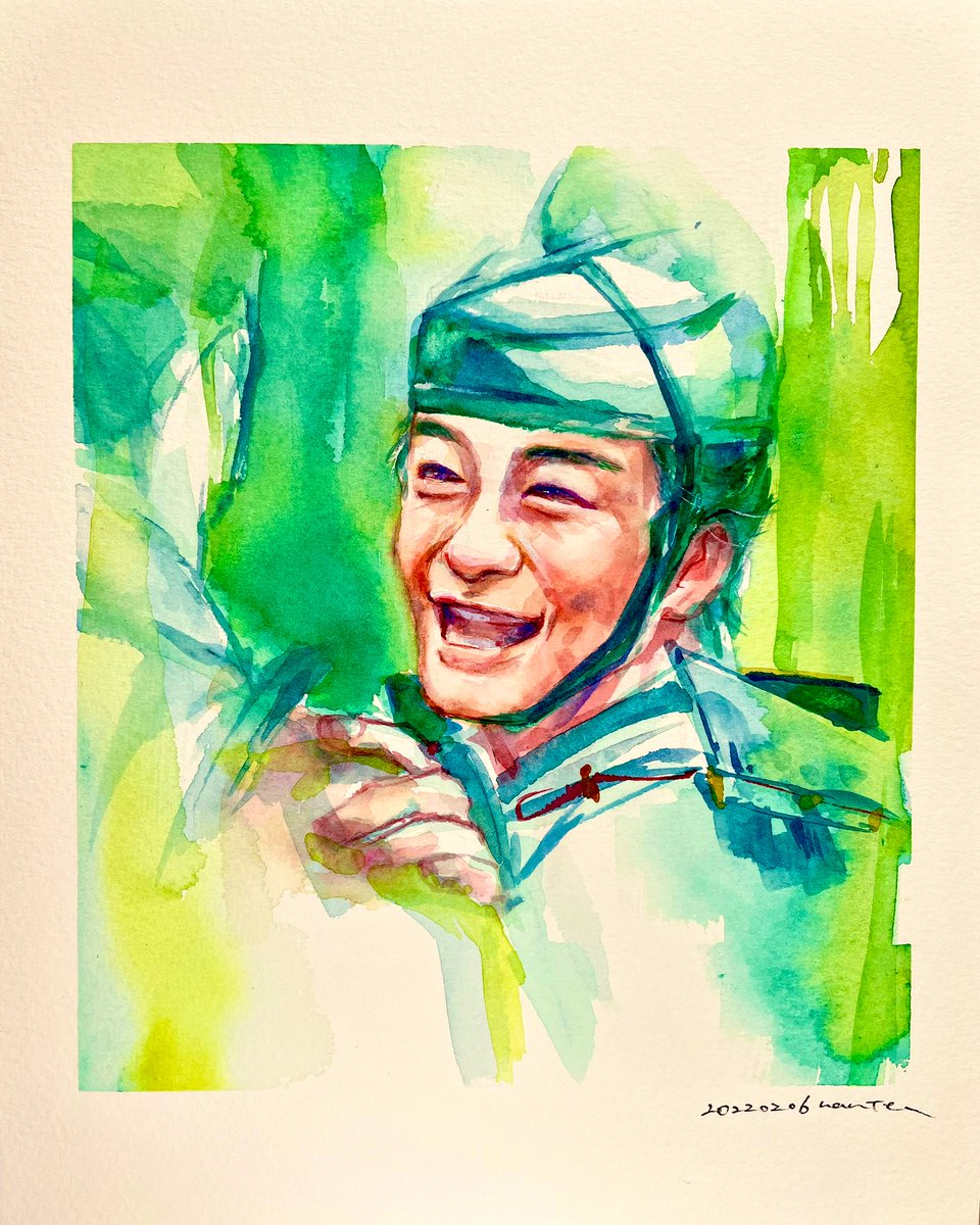 1boy male focus traditional media smile hat open mouth painting (medium)  illustration images