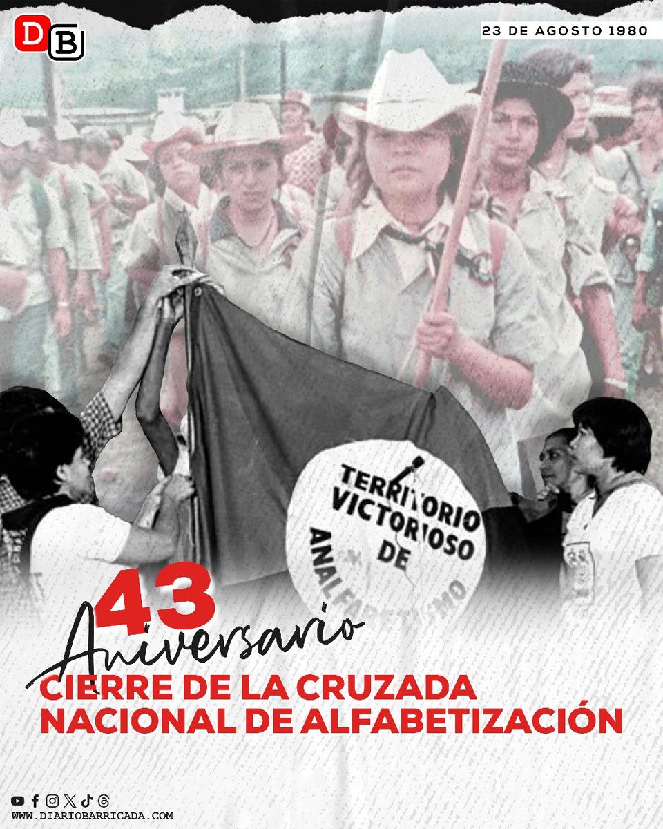 43 años de victorias, donde el pueblo salió a las calles para erradicar la ignorancia en Nicaragua 📚🔴⚫✊ ¡Puño en alto! ¡Libro abierto! #FSLNHeroismoVictorioso #UnidosEnVictorias @FloryCantoX @LaZelayita