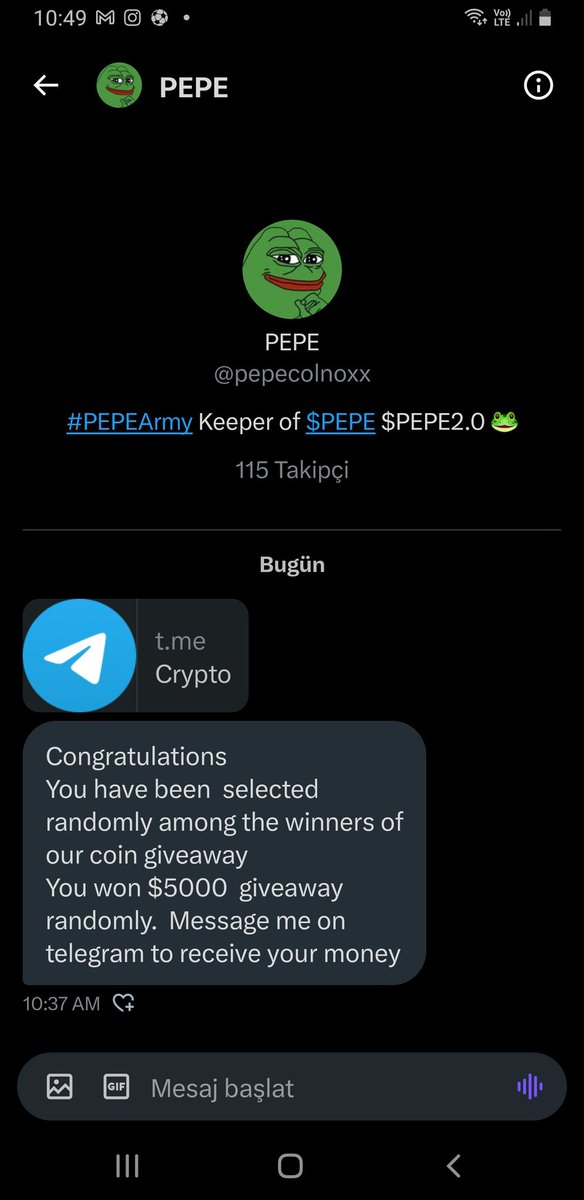 C_AliensSociety's tweet photo. @PepeCoin0x These scammers are not over. He can't give me the 5000 usd I earned without a 20 usd gas fee in my wallet. Funny scammers https://t.co/C7OTtLy0Ym