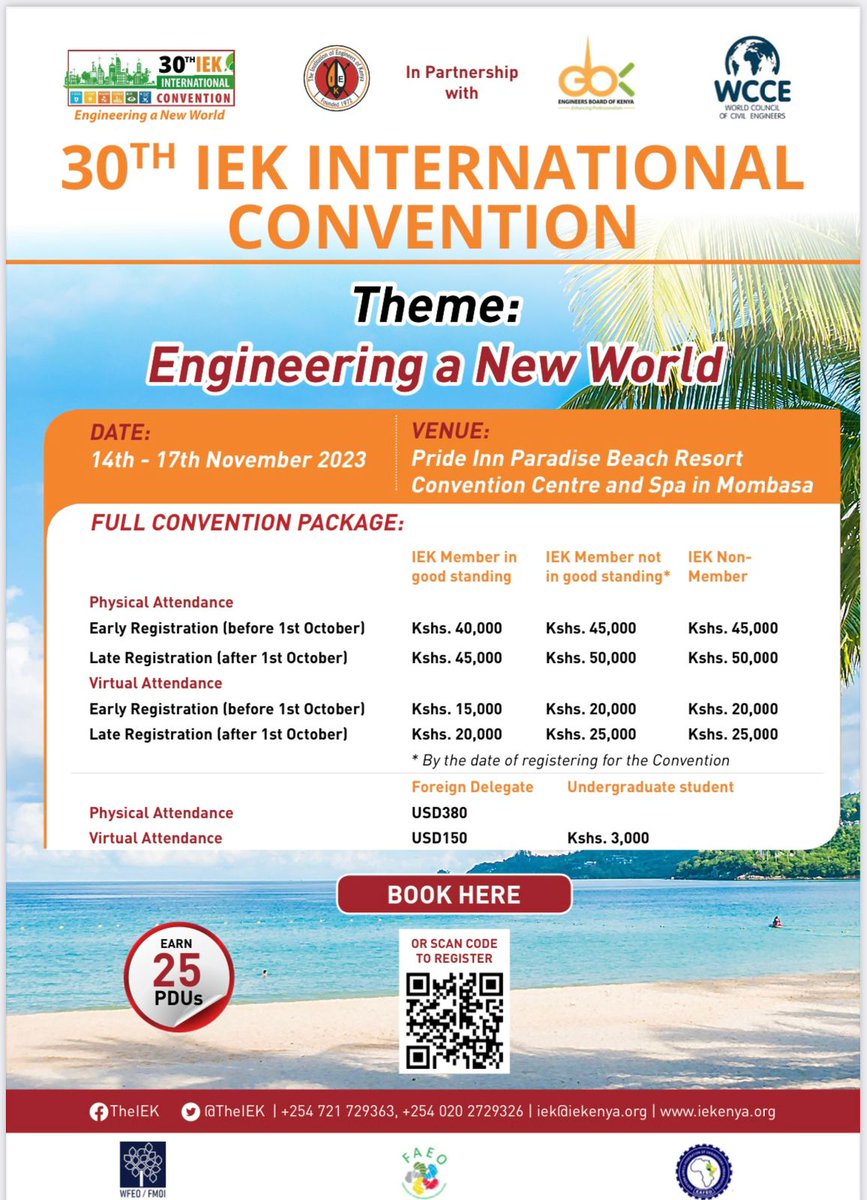 EllyvineWanjala's tweet photo. 4/4
14-16th November is definately a date every engineering practitioner and stakeholder should mark in their calendar. Have you considered? #30thIEKConvention  https://t.co/l4VkM4XyDW https://t.co/sjF8vfUgZb