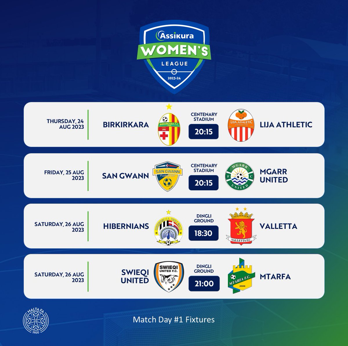 MaltaFA1900's tweet photo. The Assikura Women's League Season 2023/24 kicks-off today #womensfootball #footballinmalta https://t.co/NXSrGG0K41