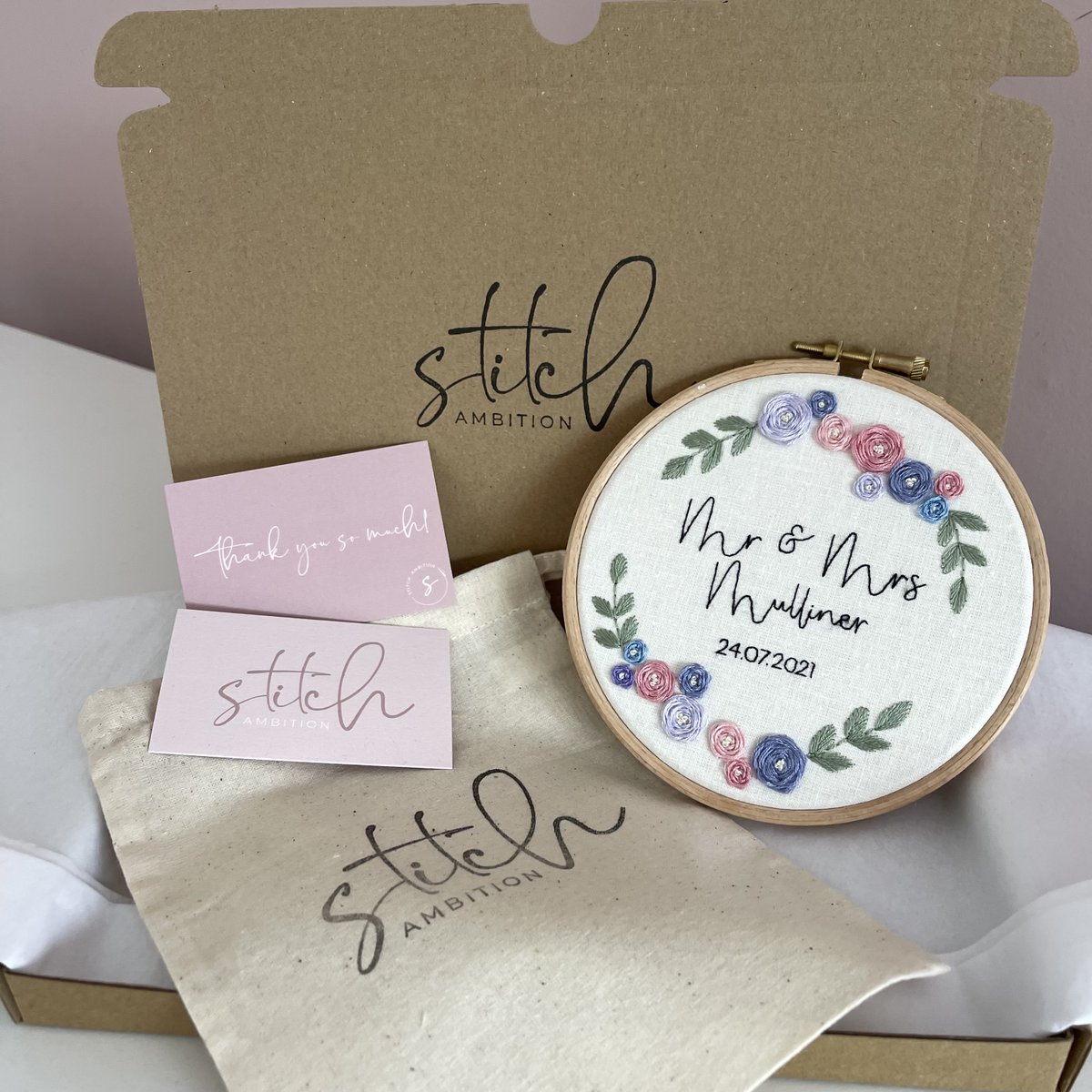 A really lovely personalised wedding hoop that went off to its new home a few weeks ago - I love the purple and pink colour palette together!