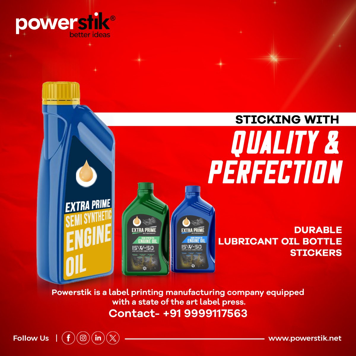 Powerstik2's tweet image. Elevate your labelling game with Powerstik Stickers and Labels – where we're all about 'Sticking with Quality &amp;amp; Perfection'. ✨🏷️
.
.
#Powerstik #printinglabel #stickerprint #durablestickers #labelingsolutions #customstickers #lubricantoil #bottlesticker #engineoilbottle
