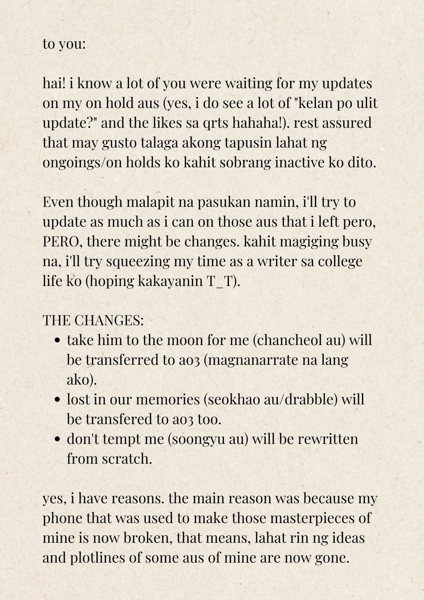 solboolicious's tweet photo. 💌: hai! this will message will serve for my life but mostly on au updates. nonetheless, oks naman lahat ehehe! https://t.co/SGm6Ig51ls