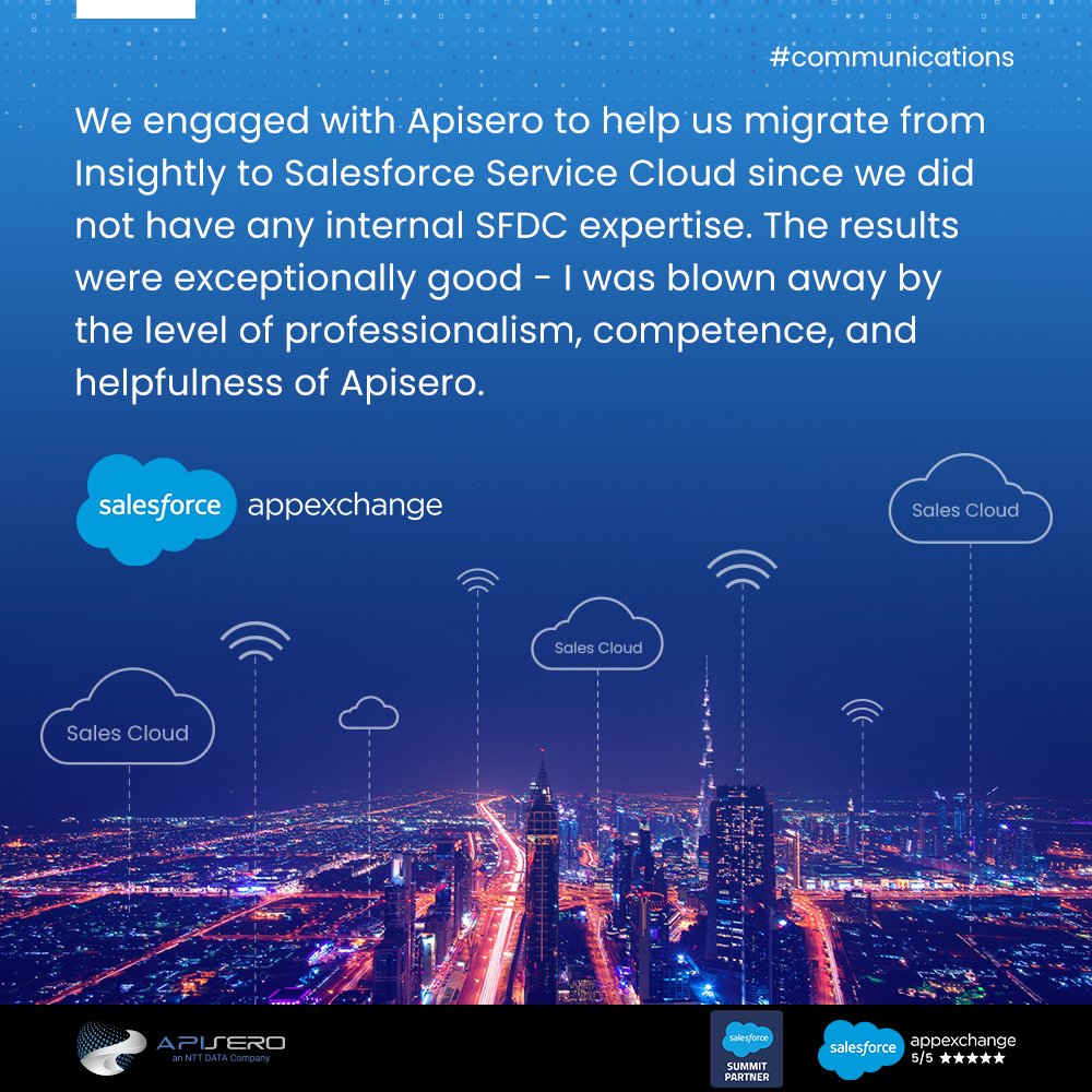 SukantaRoyCD's tweet photo. Unlocking Rapid ROI with Salesforce? Look no further! 🚀 Apisero Inc., an NTT DATA company steps up as your go-to partner, ensuring swift and seamless implementation.

Let us get you more, faster from your Salesforce investment. 

#salesforcepartner #servicecloud  #communications https://t.co/EGPwzHImg5