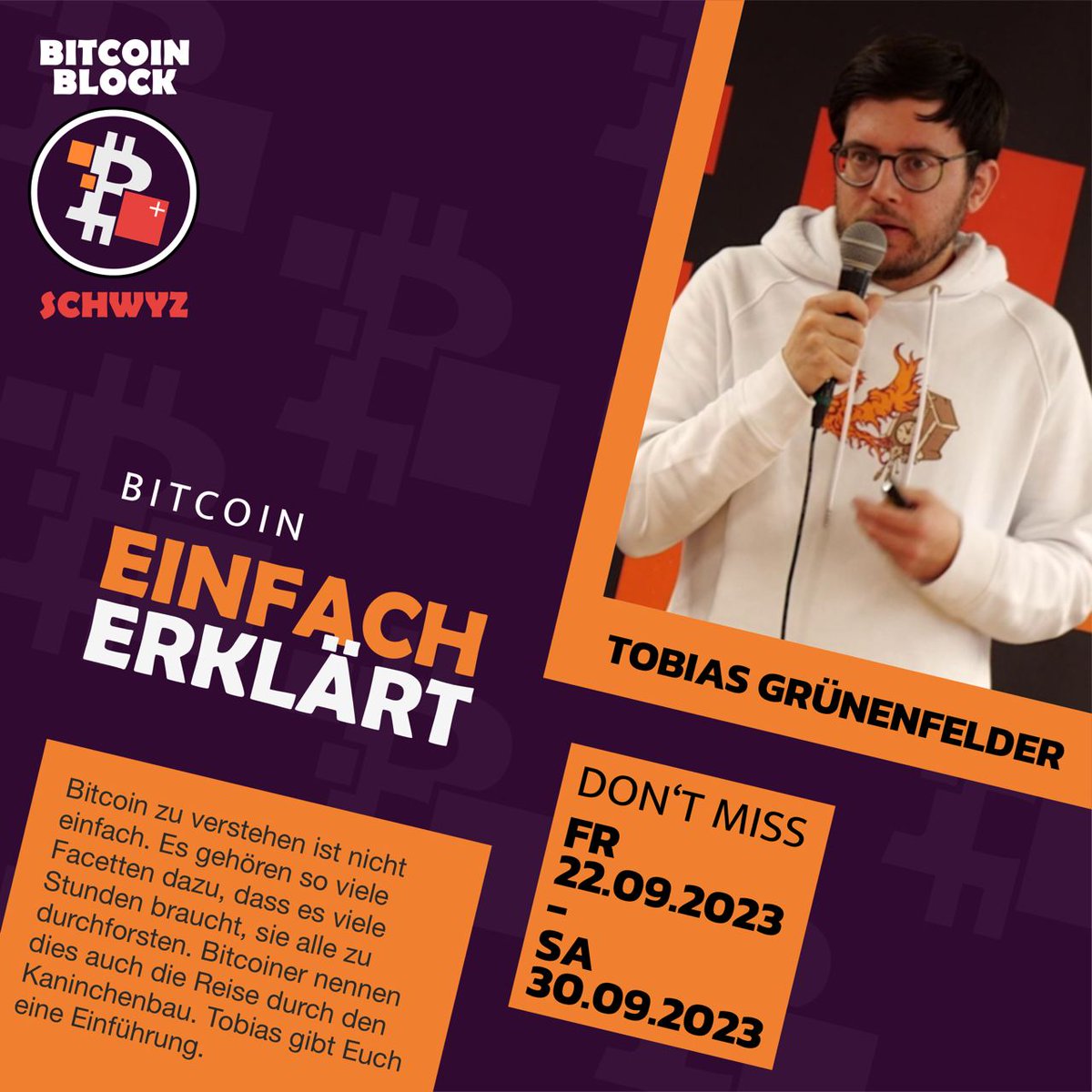 🎤SPEAKER ANNOUMCEMENT🎤
Tobias Grünenfelder @Blockzeit_BTC , Präsident des Vereins Bitcoin Block und Veranstalter des Block Schwyz, erklärt euch auf einfache Weise wie #Bitcoin funktioniert.
Programm auf bitcoinschwyz.ch