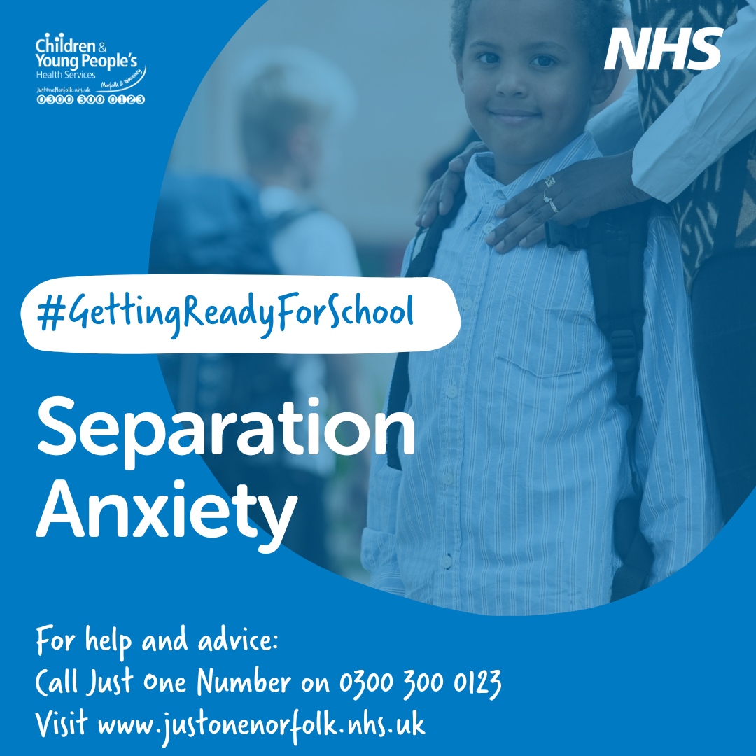 NorfolkCYP's tweet image. It's nearly 'back to school' time and some children may find being left at nursery or playgroup hard. 

Help and advice on #SeparationAnxiety  - justonenorfolk.nhs.uk/emotional-heal…

#GettingReadyForSchool