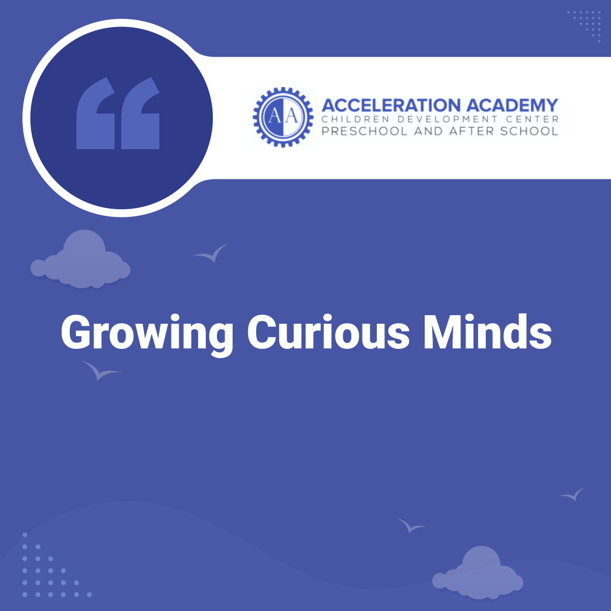 Nurture curiosity and inquisitiveness as young minds flourish in an educational haven filled with engaging experiences, fostering critical thinking, problem-solving, and a thirst for knowledge. Contact us now!

#CuriousMinds #NurtureCuriosity #SunnyvaleCA #ChildCareServices